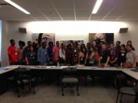 Classroom full of students posing for picture